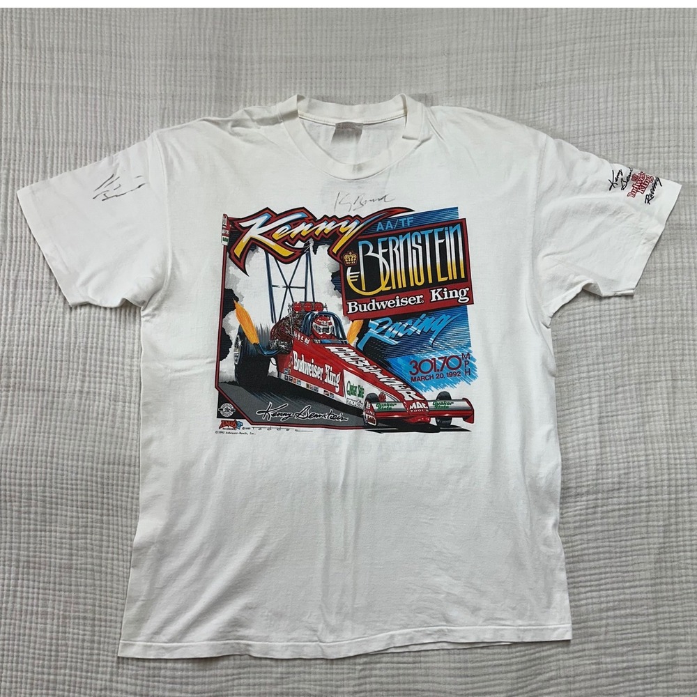 VTG Kenny Bernstein SIGNED tee USA XL Budweiser Drag Racing NASCAR single stitch